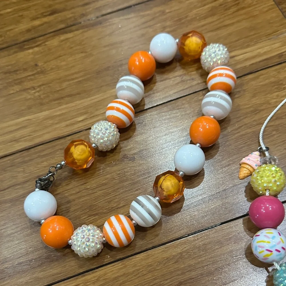 Vibrant Kids Beaded Necklace Set with Pink and Orange Accents